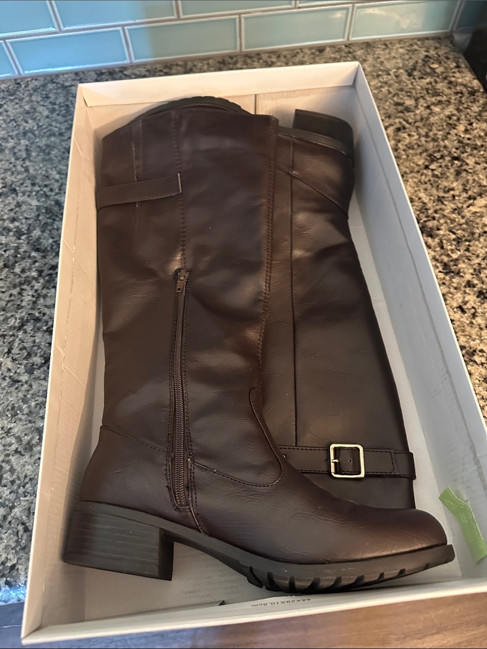 Women's Brown Knee-High Riding Boots - Classic Buckle Detail Rampage
